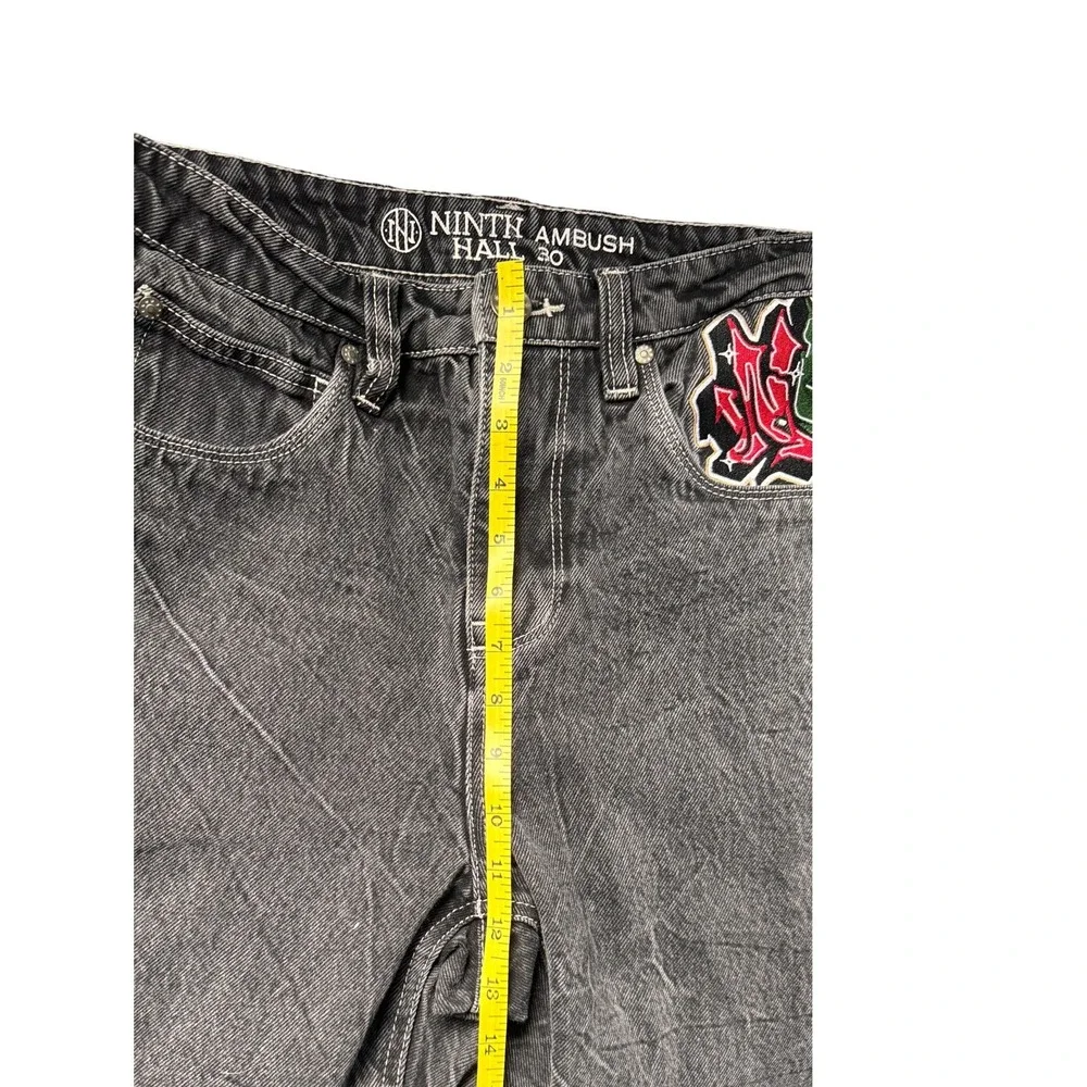 Ninth Hall Ambush Baggy Jeans Washed Black Embroidered Skater Mens 30 Streetwear - Picture 6 of 7